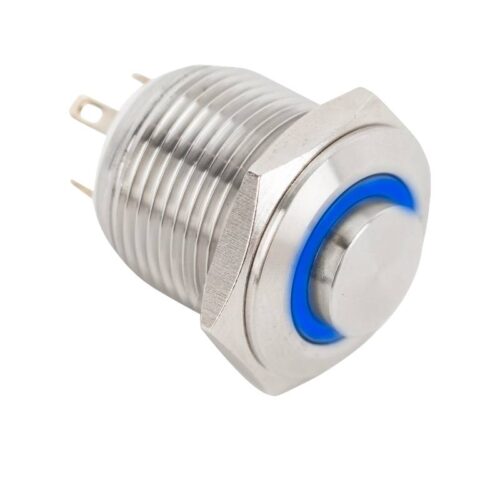 Kimagasló felületű nyomógomb(IP65) 16mm-es furathoz-NO kék LED gyűrűvel