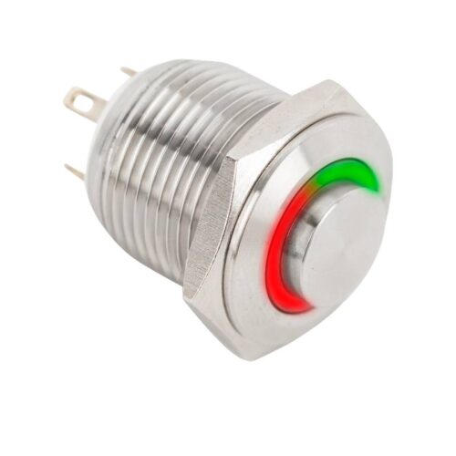 Kimagasló felületű nyomógomb(IP65) 16mm-es furathoz-NO piros-zöld LED gyűrűvel
