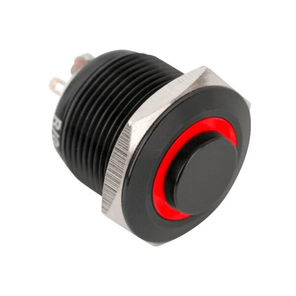 Kimagasló felületű nyomógomb(IP65) 19mm-es furathoz-NO piros-zöld LED gyűrűvel fekete színű házban