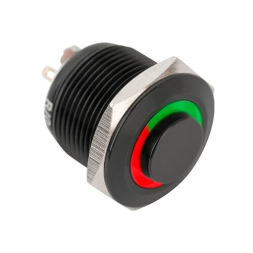 Kimagasló felületű nyomógomb(IP65) 19mm-es furathoz-NO piros-zöld LED gyűrűvel fekete színű házban