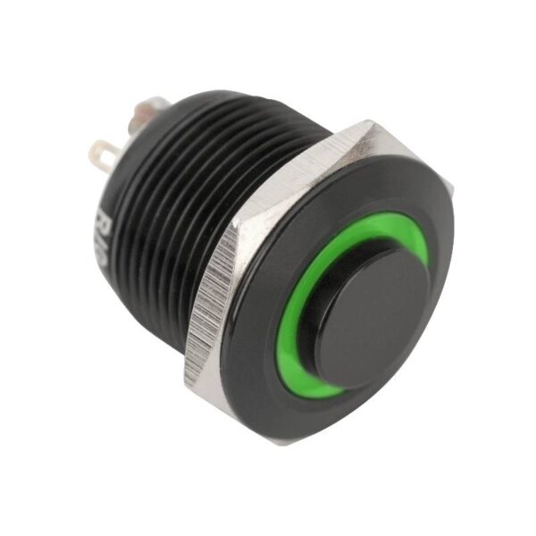 Kimagasló felületű nyomógomb(IP65) 19mm-es furathoz-NO piros-zöld LED gyűrűvel fekete színű házban