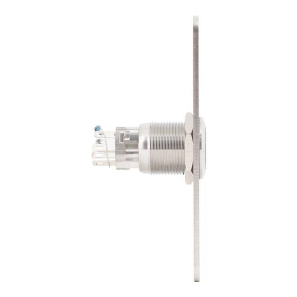 pbk-b-19-nonc_led_-rdgn_side.jpg Kimagasló felületű Ø19 mm-es nyomógomb(IP65) 35 mm széles pajzzsal-NO/NC - piros-zöld LED
