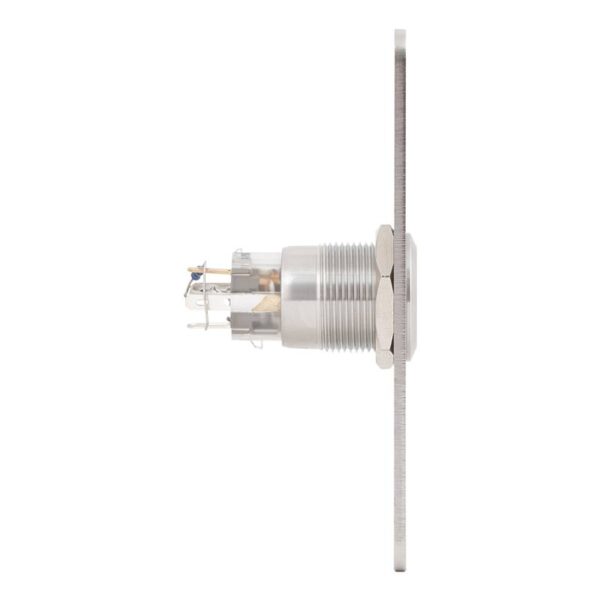 pbk-b-19l-nonc-rdgn_side.jpg Kimagasló felületű Ø19 mm-es bistabil nyomógomb(IP65) 35 mm széles pajzzsal-NO/NC piros-zöld LED