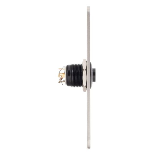pbk-c-16-no-bk_led_-rdgn_side.jpg Kimagasló felületű Ø16 mm-es nyomógomb(IP65) fekete házban 86 mm széles pajzzsal-NO - piros-zöld LED