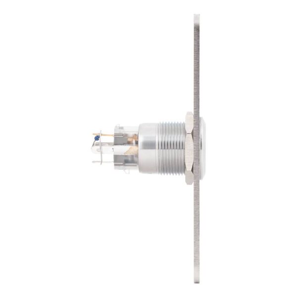 pbk-c-19l-nonc-rdgn_side.jpg Kimagasló felületű Ø19 mm-es bistabil nyomógomb(IP65) 86 mm széles pajzzsal-NO/NC piros-zöld LED