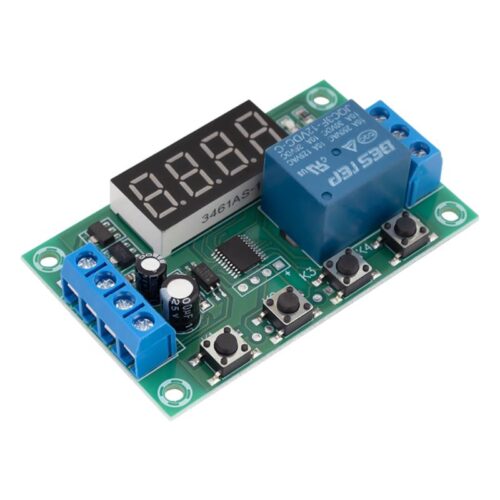 Relés időzítő és késleltető modul kijelzővel - 32 üzemmód - 0,1 mp - 999 perc