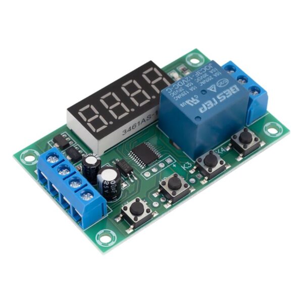 Relés időzítő és késleltető modul kijelzővel - 32 üzemmód - 0,1 mp - 999 perc
