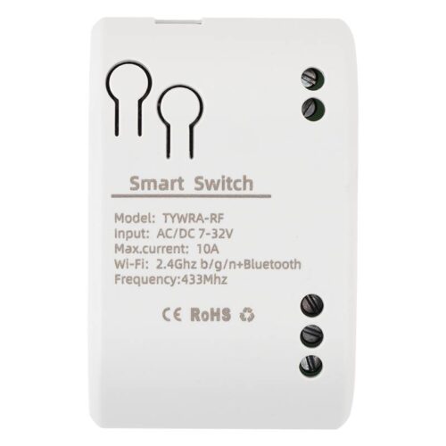 tywra-rf_front.jpg 1 csatornás RF+WiFi és Bluetooth relé modul (TUYA kompatibilis)
