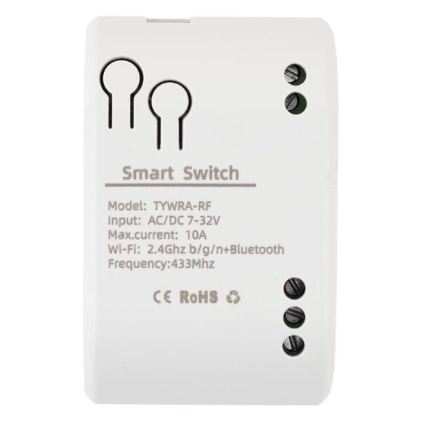 tywra-rf_front.jpg 1 csatornás RF+WiFi és Bluetooth relé modul (TUYA kompatibilis)