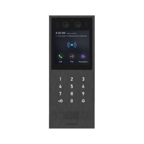 x912-f.jpg Akuvox társasházi IP kaputelefon kültéri egység , 4'' kijelző, érintőgombok, tasztatúra, szürke