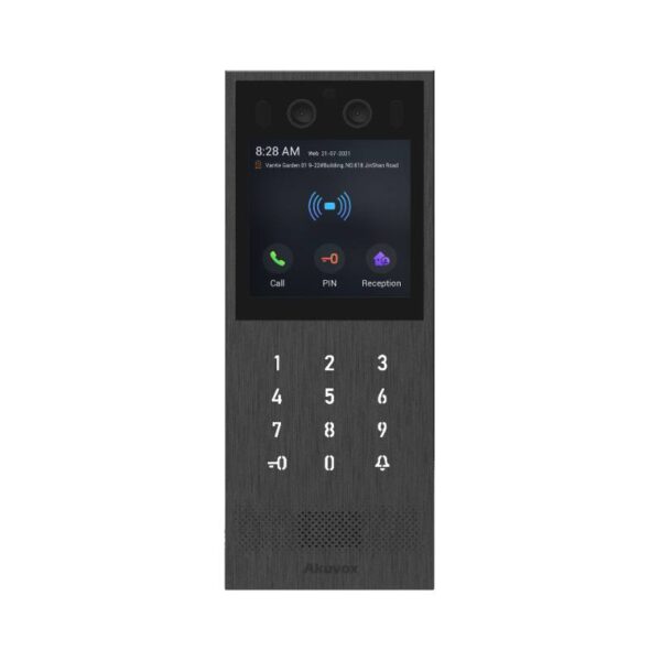Akuvox társasházi IP kaputelefon kültéri egység , 4'' kijelző, érintőgombok, tasztatúra, szürke