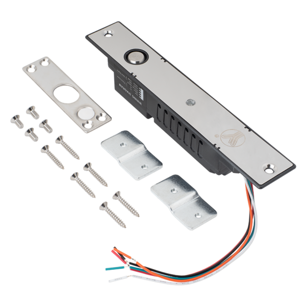 yb-100n_led_-5p_set.png Süllyesztve szerelhető csapzár - Fail-safe - nyitójellel nyitható - 12V DC - ajtó állapot visszajelzéssel - időzítéssel - LED