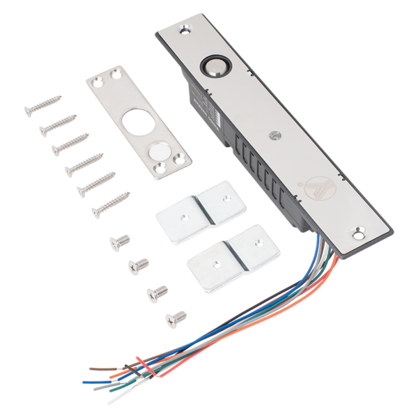 yb-100n_led_-8p_set.png Süllyesztve szerelhető csapzár - Fail-safe - nyitójellel nyitható - 12/24V DC - ajtó és zár állapot visszajelzéssel - időzítéssel - LED