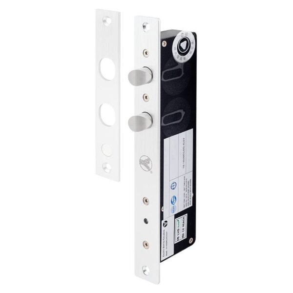 OUTLET: Motoros csapzár dupla reteszeléssel két szárnyú nyíló ajtóhoz - Fail-secure - áramszünet esetén zárt - kényszerkulcsal nyitható - 12-28V DC - ajtó és zár állapot visszajelzéssel - időzítéssel - LED