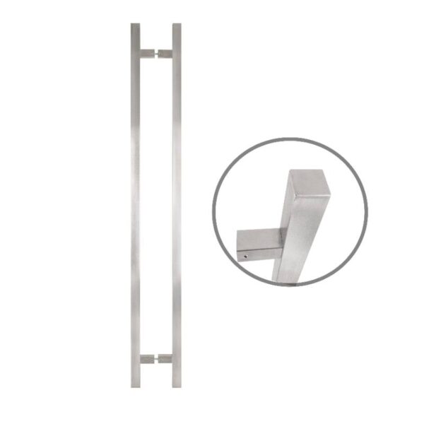 Négyzet alapú 1200 mm hosszú INOX fogantyú pár 90°-os lábakkal - 30x30 profilmérettel