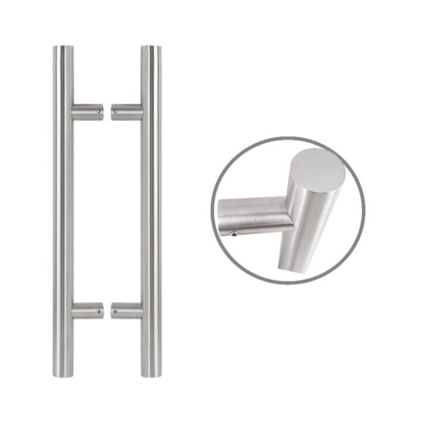 Henger alakú 300 mm hosszú INOX fogantyú pár 90°-os lábakkal - 25 mm csőátmérővel
