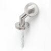 45°-ban eltolt gomb, INOX szálcsiszolt, 4  rögzítési ponttal,  kerek címmel