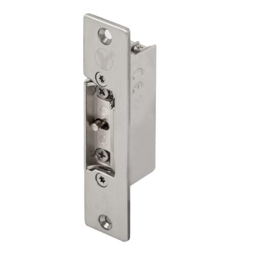 ys-134no_s_-1.png Rövid, rozsdamentes előlapos elektromos zár, feszültségre nyitó - fail-secure (munkaáramú)